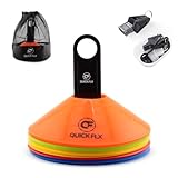 QUICKFLX Markierungshütchen Set – 25 Trainingshütchen in 5 Farben mit Tragetasche & Pfeife – Ideal für Fußballtraining, Agility & Koordinationsübungen für Kinder & Erwachsene (Mit Halterung)