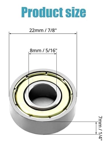 12 Stück Kugellager, 608ZZ 8x22x7 mm, Double Shielded Miniatur Rillenkugellager, Carbonstahl Präzisionslager, 608 Kugellager für Skateboards, Rollerblades, Fahrräder, Hausgeräte