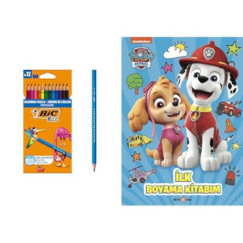BIC Kids Tropicolors 12'li Kuru Boya Kalemi ve Paw Patrol İlk Boyama Kitabım