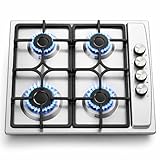 BAKAJI Piano Cottura in Acciaio Inox da 60 cm per Alimentazione a Gas e Griglia Removibile...