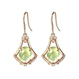 Pendientes Colgantes para Mujeres, Pendientes de Oro Rosa 18k Pendientes para Mujeres 4.1ct Sector prehnita Verde aretes de Diamantes de Forma Ovalada