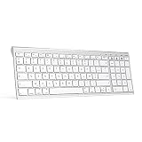 Clavier sans Fil Multi-Dispositifs pour Macbook, Clavier Bluetooth Rechargeable AZERTY Connecter 1 à 3 appareils pour iMac, iPad, iPhone, Mac OS X, iOS, Apple OS- Blanc/Argent