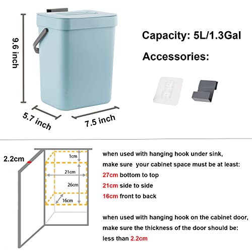 Small Trash Can With Lid, Lalastar Compost Bin Indoor Kitchen Sealed Under Sink For Kitchen, Food Waste Bin For Countertop, Mountable Garbage Can For Bathroom, Rv, 5L/1.3 Gal, Blue #TOP6