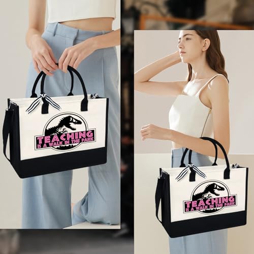 Bolso tote de lona con cierre para mujer miniatura 4