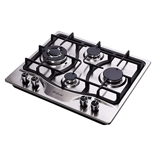 Hotfield 24 Inch Gas Cooktop Stainless Steel 4 Burners Stovetop Dual Fuel Gas Hob Ng/Lpg Convertible Gas Stove Top Hf4258-03 Stainless Steel #TOP4