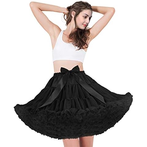 aingycy Women's Puffy Tutu Skirt Elastic Waist Tulle Tutu Skirt Fluffy Princess Ballet Dance Underskirt Black Cover