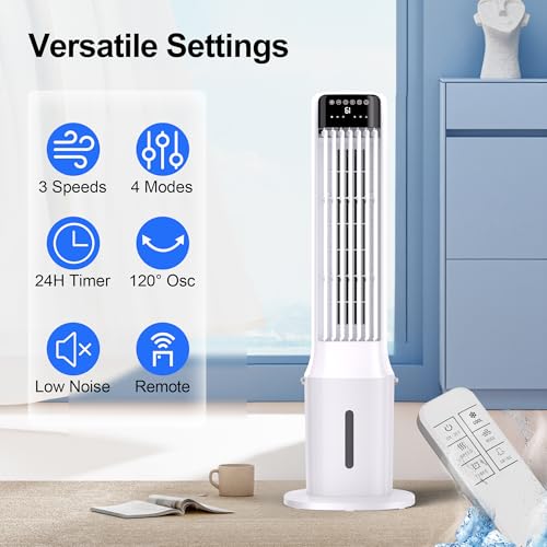 Uthfy 41" Portable Air Conditioners, 120° Oscillating Cooling Fans that Blow Cold Air with 24H Timer,4 Modes&3 Speeds,Dual Water Tank, 4 Ice Packs, Remote, Portable AC, 3 In 1 Swamp Cooler for Bedroom by Uthfy - Image 2
