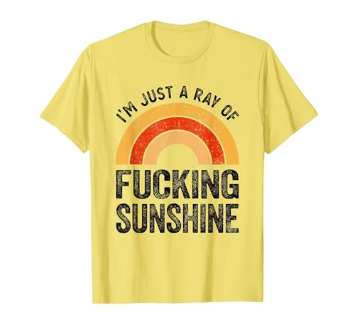 I´m Just A Ray of Fucking Sunshine Rainbow Sarcastic T-Shirt, Men, Lemon Yellow, Large