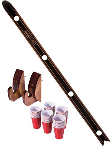 GoPong Slamski - Retro and Vintage Wood Design 4 Person Drinking Ski with 50 Plastic Shot Glasses