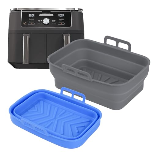 Pietuley Foldable Silicone Air Fryer Liners for Ninja Foodi Air Fryer AF300UK AF400UK Tower T17088, 2Pcs Ninja Dual Zone Air Fryer Accessories 9.5L 9L 7.6L, Reusable Silicone Basket Air Fryer Liner