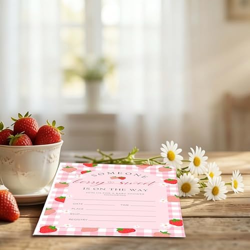 Sweet Strawberry Baby Shower Invitations with Envelops, Diaper Raffle Tickets & Books for Baby Cards for Gender Reveal Party Supplies Decorations - 25 Guests (A04) — 사진 5