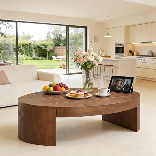 LETBASK 42.24” Modern Oval Coffee Table, MDF Center Table, Conference