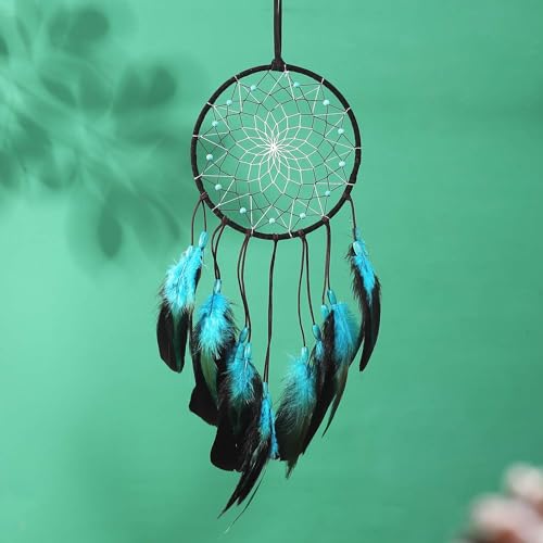 PWYXSA Dream Catcher Handmade Blue Feather Dreamcatchers Wall Hanging Ornament for Kids Home Decoration Girl Bedroom Craft Gift - Thumbnail 3