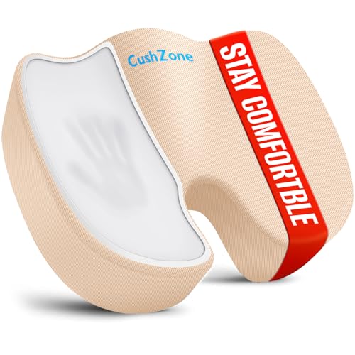 CushZone XL Memory Foam Seat Cushion for Office, Car & Wheelchair, Khaki