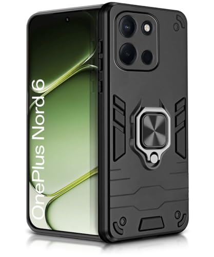 Image of WOW IMAGINE Shock Proof Back Case Mobile Cover for 1+ OnePlus Nord 6 5G | Back Cover Case (Tough Armor | Hybrid PC + TPU | Ring Holder & in-Built Kickstand | Black)