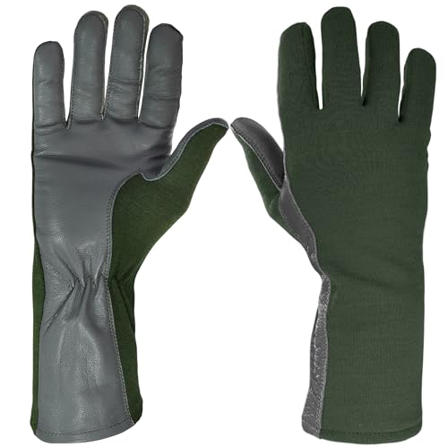 Knit Outdoor Nomex Summer Flight Gloves – Fire-Resistant Tactical Gloves for Pilots, Military, Law Enforcement & Mechanics (Green, 11)