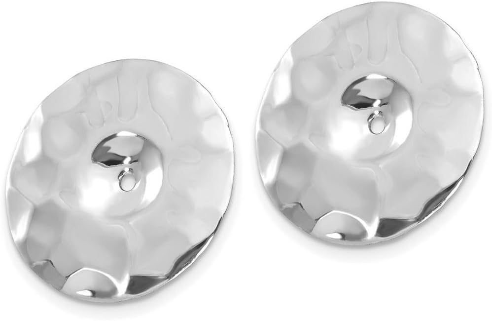 14k White Gold Polished Hammered Disc Earrings Jackets 19x19mm Wide Earring Jacket for Women