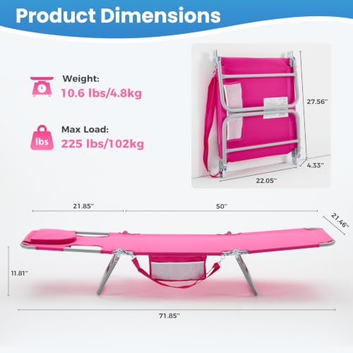 DUMOS Lounge Chair Outdoor, Beach Tanning Chair with Face Hole, Pink by DUMOS - Used condition - Image 8