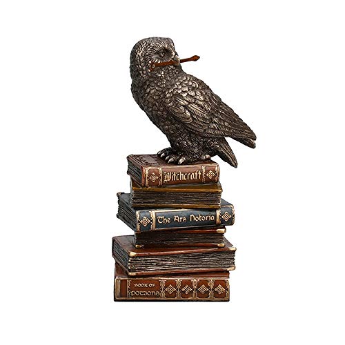 Veronese Design 5 1/2" Tall Cold Cast Resin Antique Bronze Finish Magic Wand Snowy Owl On Book Stack Statue Figurine #TOP28