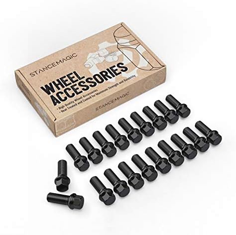 StanceMagic 20pc Black Lug Bolts 14x1.5, 33mm Shank Length, R13 Ball Seat