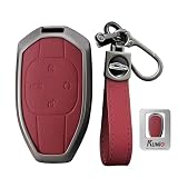 for GAC Leather Metal Car Key Fob Cover Case Fit for Trumpchi GAC GN8 2025 Empow J11 J12 GS3 GS4 GS5 GS7 GS8 GM6 GM8 2024 M8 Key Protective Cover Keychain Key Fob Shell Accessories 4 Button B Red