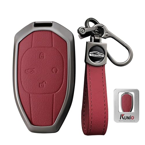 for GAC Leather Metal Car Key Fob Cover Case Fit for Trumpchi GAC GN8 2025 Empow J11 J12 GS3 GS4 GS5 GS7 GS8 GM6 GM8 2024 M8 Key Protective Cover Keychain Key Fob Shell Accessories 4 Button B Red