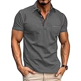 Men's Fashion Polo Shirts Classic Short Sleeve Lightweight Button Cotton T-Shirt Casual Golf Tee Tops with Pocket