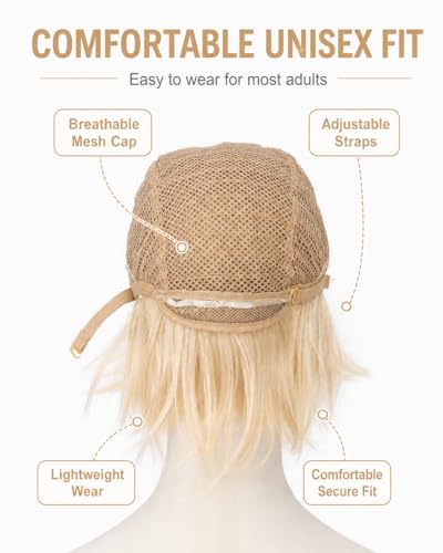 Image of Rose bud Anime Halloween Platinum Blonde Wig for Cosplay Party Synthetic Layered Short Hair Wigs with Bangs Pastel Funny Wigs for Women Men