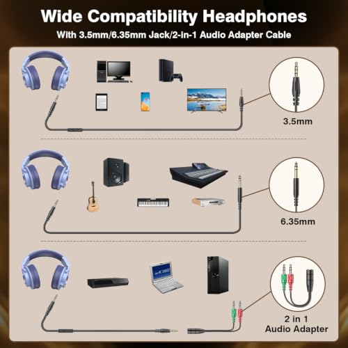 Image of New Bee Wired Over Ear Headphones, Studio Headphones with 50mm Drivers and 6.35mm & 3.5mm Jack DJ Headphones for Studio Monitor & Mixing DJ Guitar AMP Podcast Piano Keyboard
