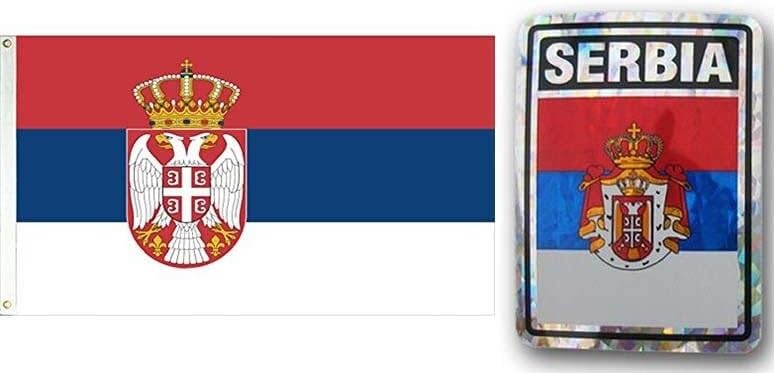 Deluxe Combo Set Serbia Country 3x5 3x5 Flag and 3"x4" Decal by Lumaglow