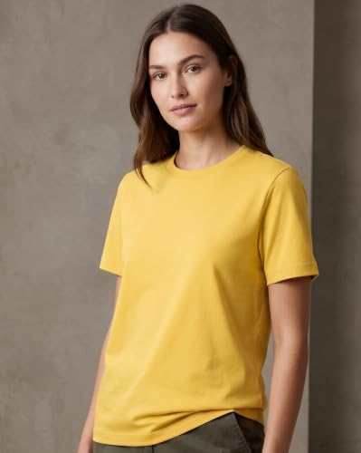 Image of NOBERO 100% Cotton T-Shirts for Women Stylish | Regular Fit | Solid T Shirts for Women 180 GSM Combed Cotton | Crew Neck Half Sleeve