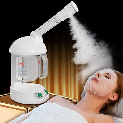 Qinrunkoi Professional Facial Steamer for Deep Cleansing and Hydration, Ozone Spa Face Steamer on Wheels, Adjustable Height and Angle,Estheticians Steamer More Steam,Suitable for Beauty, Spa and Home Use 500ml