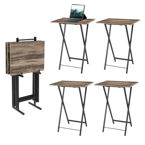 RUOZTEOO Folding TV Tray Table with Stand, Set of 4 Small Table, TV Dinner Table, Snack Tray Table Set, Portable Foldable Desk, Sofa Side Table, TV Tray Table for Couch, Living Room, Small Space
