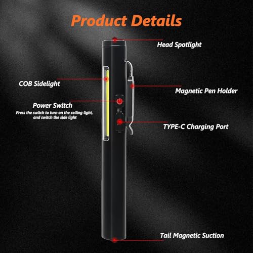 flintronic 2Pcs Taschenlampe, Mini LED Taschenlampe, Handheld Taschenlampe Klein, IPX4 Wasserdicht Stiftlampe, USB-aufladbare, Stift Lampe Perfekt für Inspektion, Arbeit, Reparatur, Notfälle