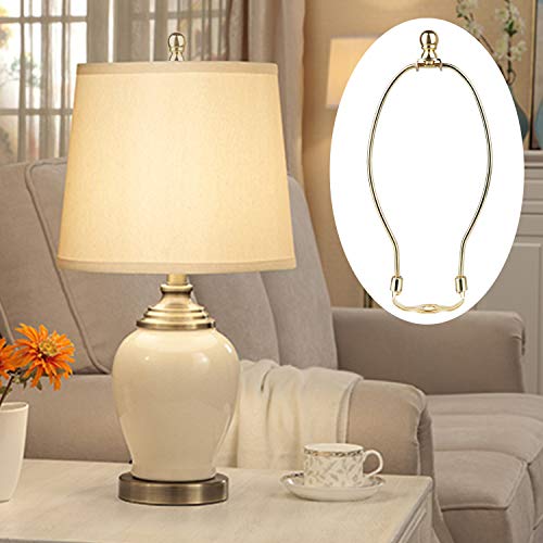 8 Inch Lamp Harp Holder, DIY Lighting Accessories with Saddle and Solid Metal Finial Horn Frame Lampshade Bracket for Table/Floor Lamps Fitting (Gold - 2Pcs)