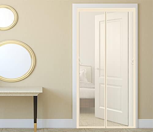 Porte Moustiquaire Magnétique 120x220cm(47x87inch) Fermeture Automatique,Sans Perçage,Pliable Moustiquaire pour Portes Installation Facile Parfait pour Porte de Balcon, porte, Beige Cover