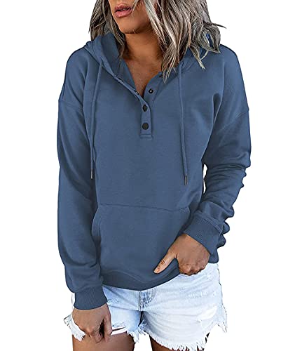 YUTILA Damska bluza z kapturem, bluza z długim rękawem, styl casualowy, granatowy, S