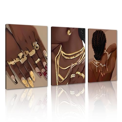 Yeesjoee 3pcs Black Girl Wall Art Decor American Wall Art