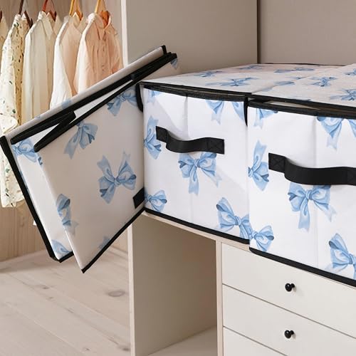 Image of Stackable Clothes Storage Bins with Lids 3 Pack | Closet Organizers Fabric Box for Home and Office,Blanket Clothes Organizers,Under Bed Storage Containers