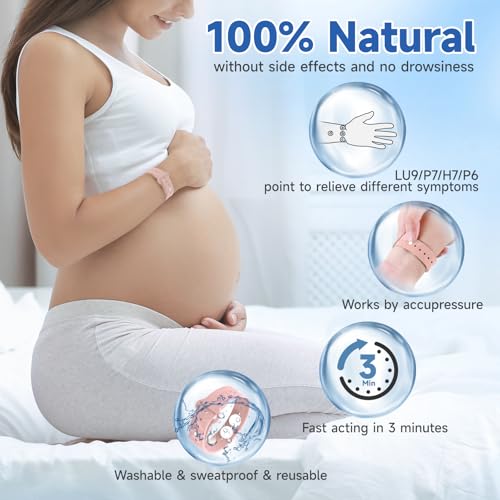LYJEE Pulseiras de enjôo para adultos e crianças, alívio de náuseas para mulheres grávidas, pulseira