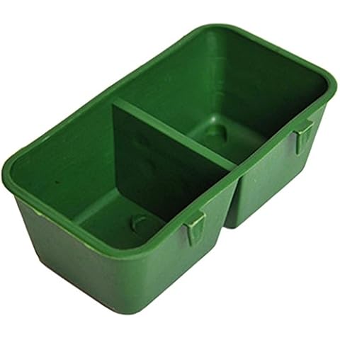 Toruiwa Birds Feeders Plastic Hanging 2 in 1 Double Trough Food Feeding Dish Water Seed Feeder Bowl for Birds Parrots African Greys Macaw 1pcs Green Cover