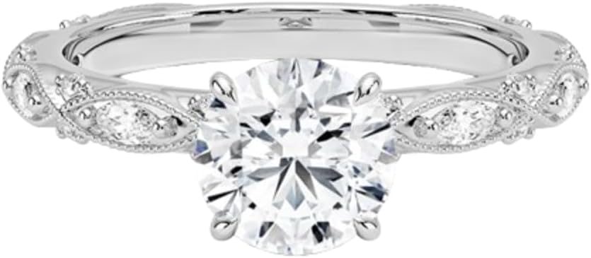 1–5 Carat Round Cut Moissanite Engagement Ring Colorless 10K 14K 18K Solid Gold/925 Sterling Silver Celestia Milgrain Wedding Bridal Anniversary Christmas Ring for Women(Lab-Created)