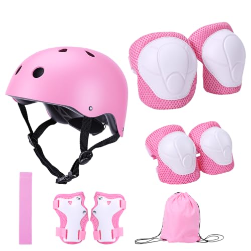 Vexnaro Equipo de Proteccion Infantil con Casco Ajustable,Rodilleras Coderas y Muñequeras 9 Piezas con Mochila y Banda,Set para Patinaje Ciclismo Monopatin,Protecciones para Niños (Rosa) Vexnaro Equipo de Proteccion Infantil con Casco Ajustable,Rodilleras Coderas y Muñequeras 9 Piezas con Mochila y Banda,Set para Patinaje Ciclismo Monopatin,Protecciones para Niños (Rosa)