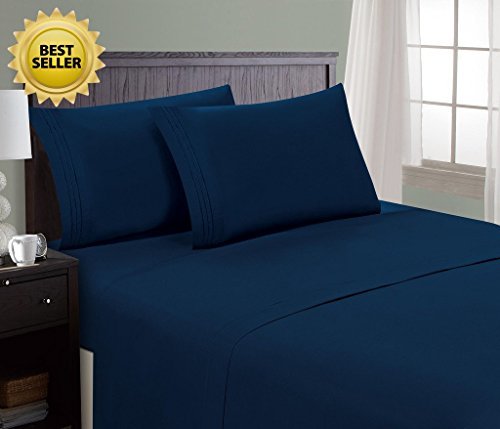 HC COLLECTION 1800 Series Microfiber Sheet & Pillow Case Set(Queen, Navy Blue)