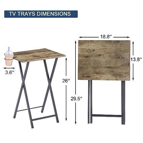 Image of VECELO Folding TV Tray for Eating Set of 2, Portable Dinner /Snack Table with Cup Holder for Couch, Living Room and Small Space, Rustic Brown