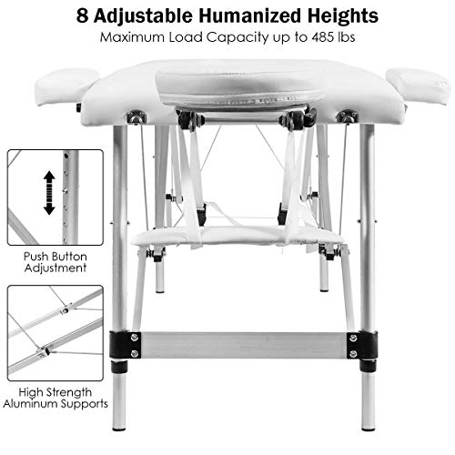 Giantex 84" Massage Table Professional Portable Lash Bed, 2 Folding Lightweight Massage Bed, Aluminum Frame, Height Adjustable, Face Cradle & Side Armrests, Salon Spa Tattoo Bed With Carry Case #TOP2