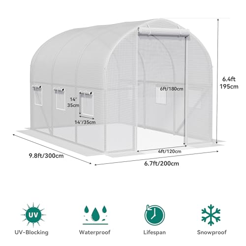 YITAHOME 10x6.5x6.5ft Greenhouses Large Walk-in Green House Heavy Duty Tunnel Green Houses Outdoor Portable Plant Gardening Upgraded Galvanized Steel Frame Zipper Doors 5 Crossbars Garden, White