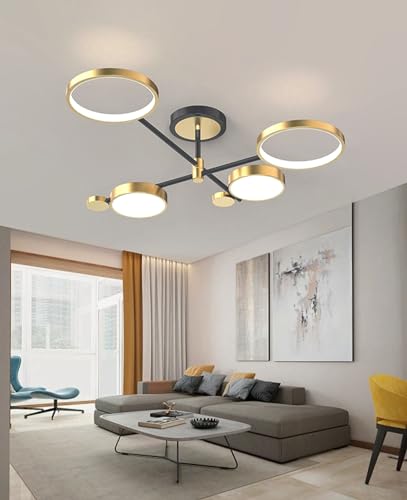 Plafonnier LED dimmable noir et doré L75cm avec télécommande pour salon