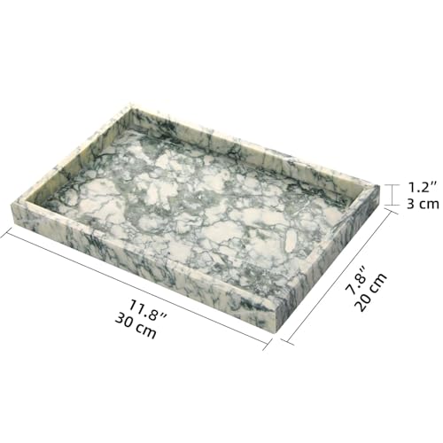 Miniatura 2 de Bandeja Baño Bandeja Mármol Natural Rectangular Antideslizante Bandejas Decorativa Para Cosmético, Salón, Dormitorio, Joyas, Velas, Jabón, Toalla Textura Verde, 30 X 20 X 3 Cm