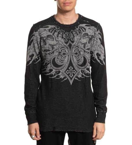 Affliction Men's Reversible Long Sleeve Thermal Shirt, Skull Design, Distressed Graphic Print3